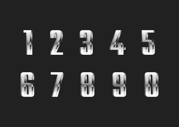 Silver Thin Modern Font Number Set