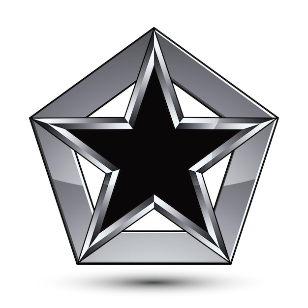 Silvery blazon with pentagonal black star, can be used in web and graphic design, clear EPS 8 vector. Heraldic silver symbol, 3d coat of arms.