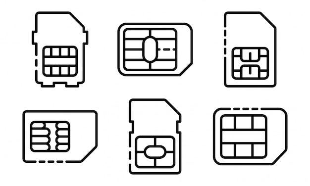 Sim phone card icons set, outline style