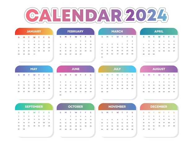 Simple 2024 colorful calendar template