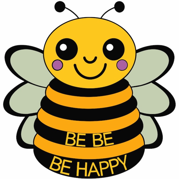 Vector a simple 4 layered svg pattern with cute bee illustrations and the message bee happy on a white