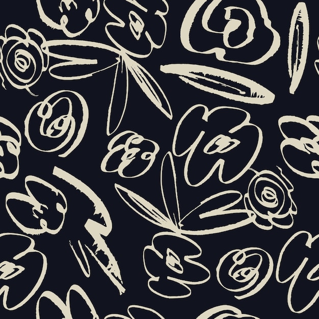 Simple abstract flower seamless pattern hand drawn vector botanical background illustration brush