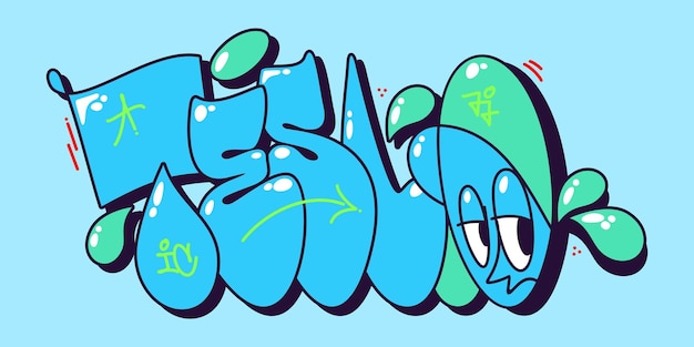 Vector simple abstract urban graffiti street art word tesl lettering and bboy dancer character vector illustration art