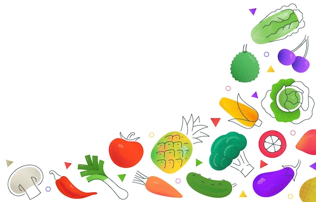 simple background with various multicolored fruits and vegetables depicted