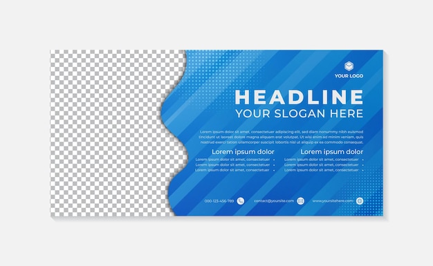 Vector simple banner template cut line shapes blue background