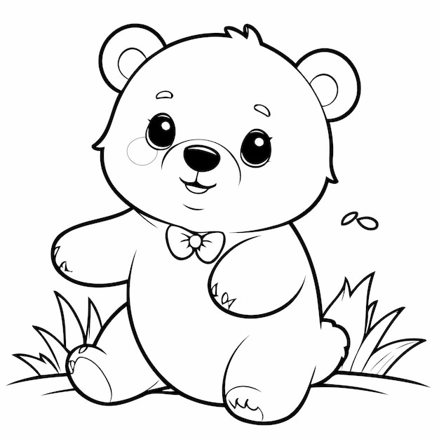 Vector simple bear artist for kids colouring page