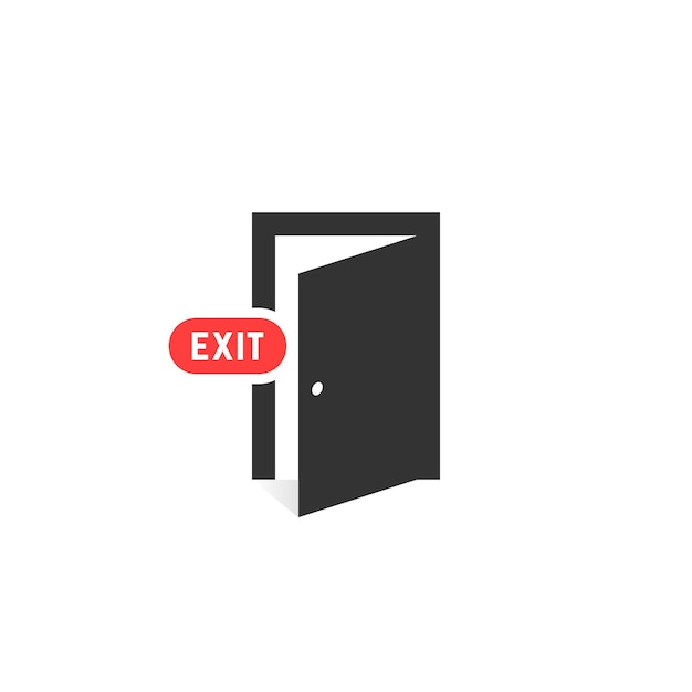 Simple black exit door icon on white background flat style trend modern logotype unusual graphic design concept of entrance through doorway in house or supermarket and evacuation in case of fire