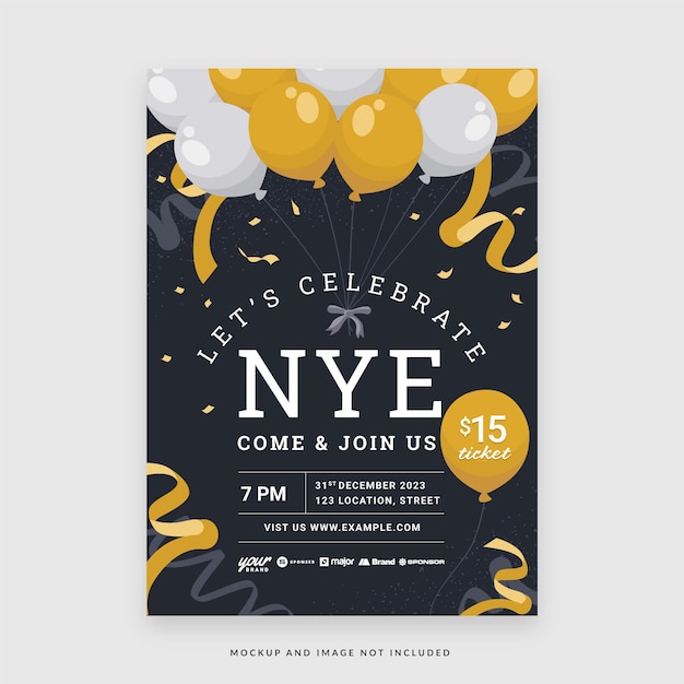 Simple Black Theme New Year's Eve Event NYE Night Party Flyer Template in Vector V3