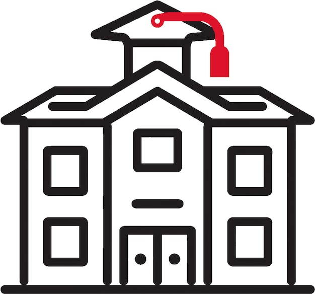 Vector simple black and white icon image in the shape of a school building