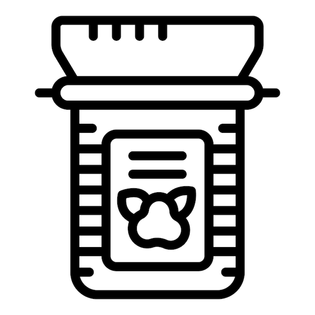 Vector simple black and white icon of a pet food bag with a paw print