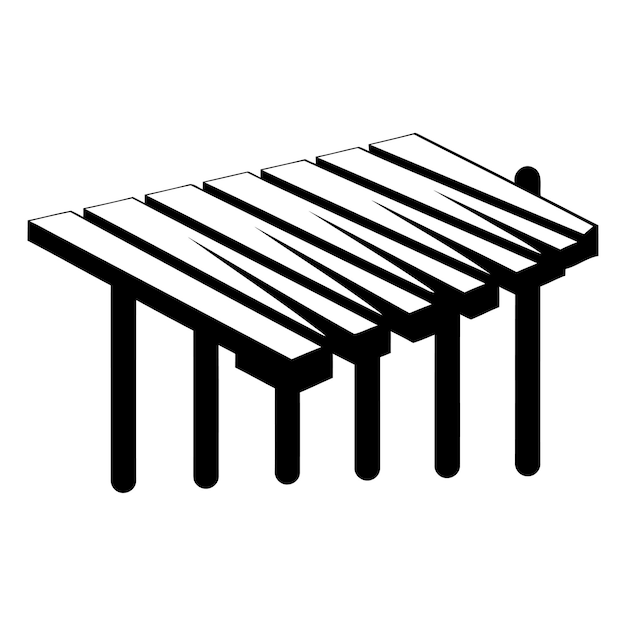 Simple black and white illustration of a wooden pier or boardwalk