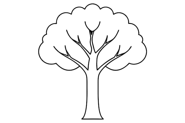 Vector simple black and white line drawing of tree