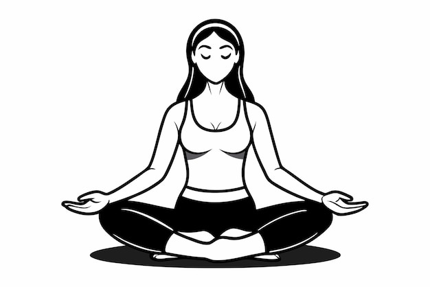 Vector a simple black and white outline drawing of a woman practicing yoga