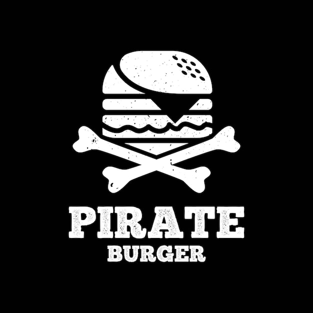 Simple black and white pirate burger logo vector template