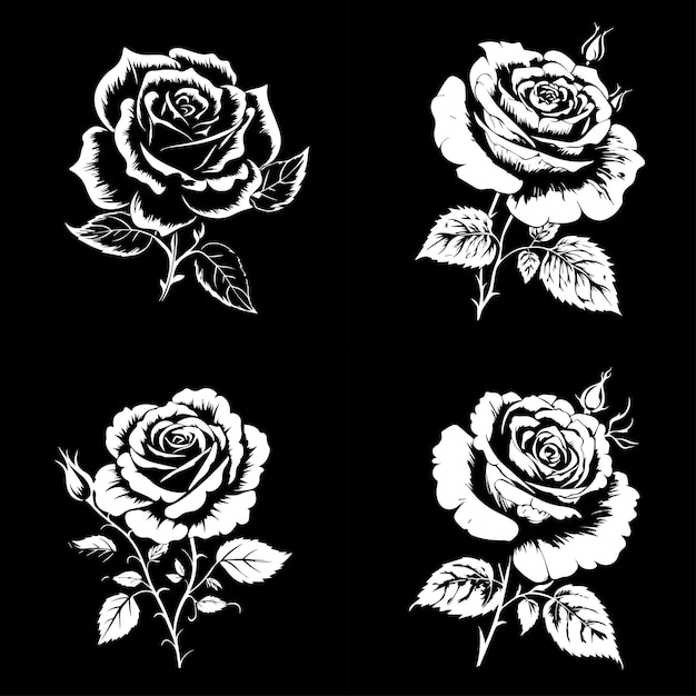 simple black and white rose silhouette icon logo with vector illustration