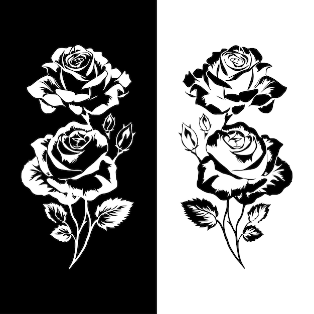 simple black and white rose silhouette icon logo with vector illustration