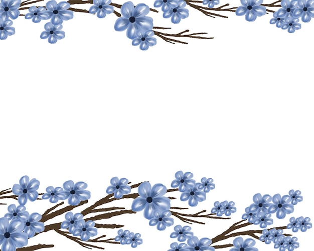 simple blue flower and branch with white background