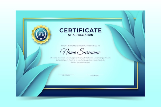 Simple blue leaves frame Environmental certificate