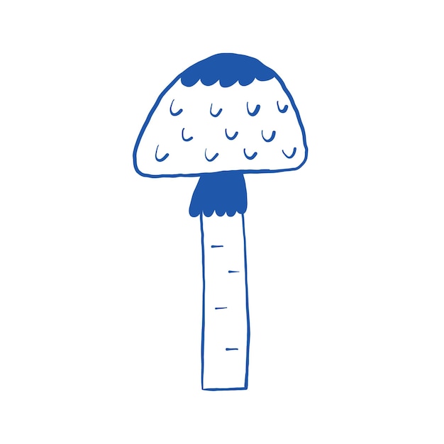 Vector simple blue mushroom stylized illustration on white background