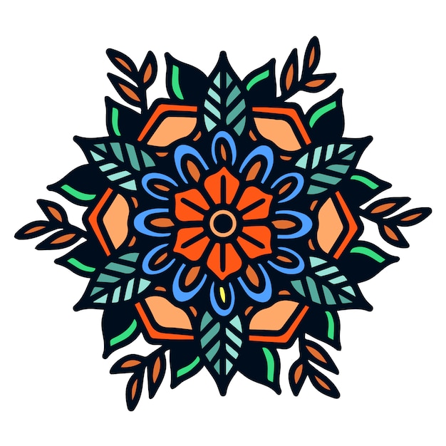 Simple Bold Mandala Old School Tattoo Illustration