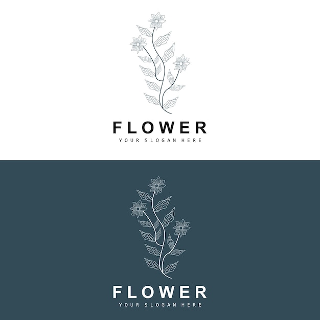 Simple Botanical Leaf and Flower Logo Vector Natural Line Style Decoration Design Banner Flyer Wedding Invitation and Product Branding