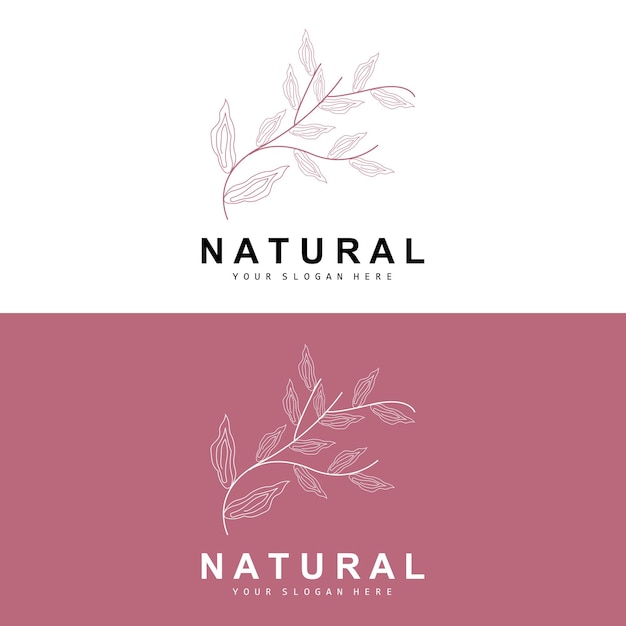 Simple Botanical Leaf and Flower Logo Vector Natural Line Style Decoration Design Banner Flyer Wedding Invitation and Product Branding