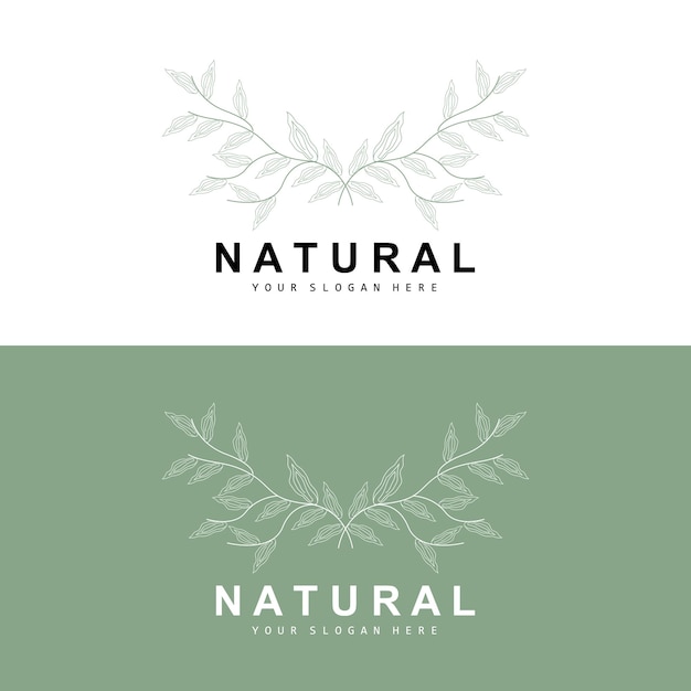 Simple Botanical Leaf and Flower Logo Vector Natural Line Style Decoration Design Banner Flyer Wedding Invitation and Product Branding