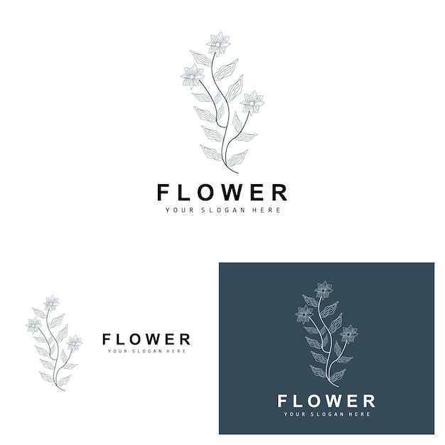 Simple Botanical Leaf and Flower Logo Vector Natural Line Style Decoration Design Banner Flyer Wedding Invitation and Product Branding