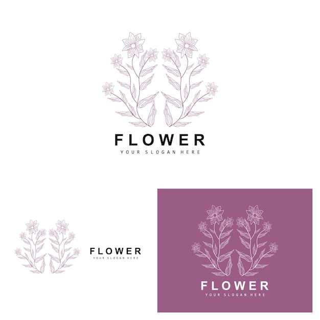 Simple Botanical Leaf and Flower Logo Vector Natural Line Style Decoration Design Banner Flyer Wedding Invitation and Product Branding