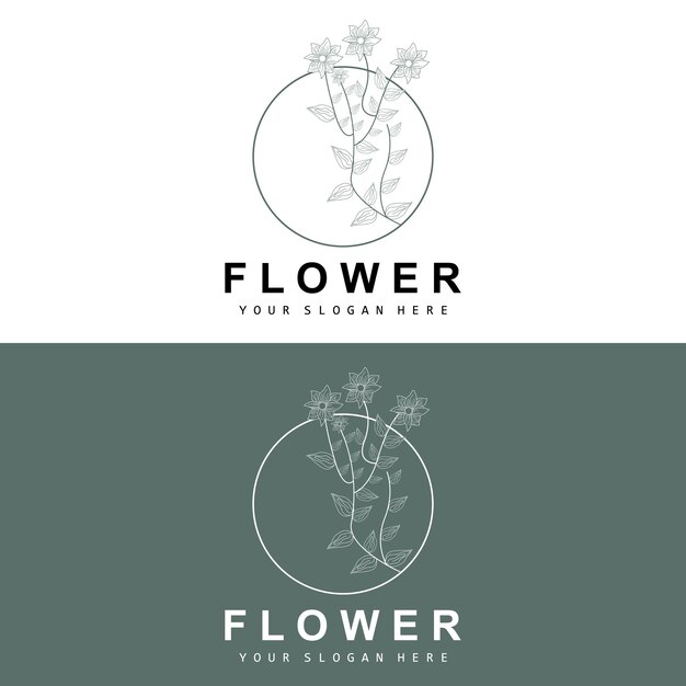 Simple Botanical Leaf and Flower Logo Vector Natural Line Style Decoration Design Banner Flyer Wedding Invitation and Product Branding