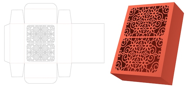 Simple box with stenciled pattern die cut template and 3D mockup