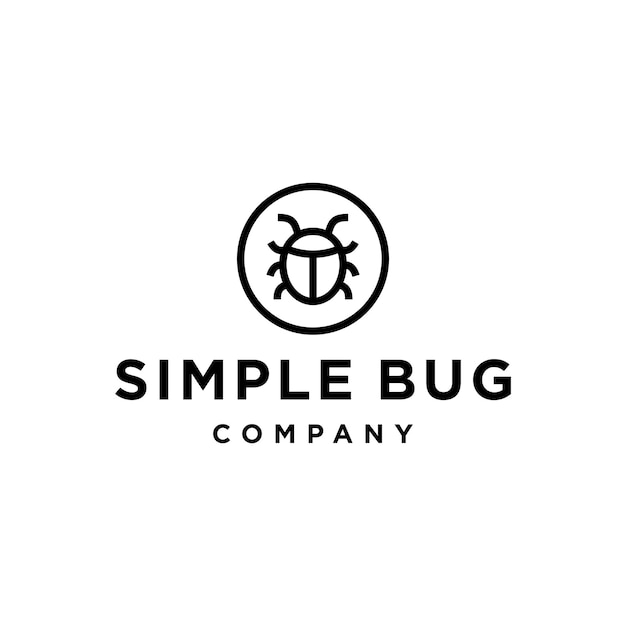 simple bug line logo design vector icon in a circle