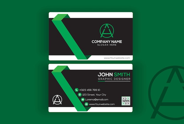 Simple business card design with green shapes