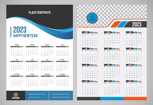 Simple calendar layout for 2023 years Onepage calendar vector illustration