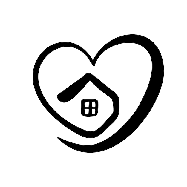 Simple Calligraphy House with heart Real Vector Icon Consept comfort and protection Architecture Construction