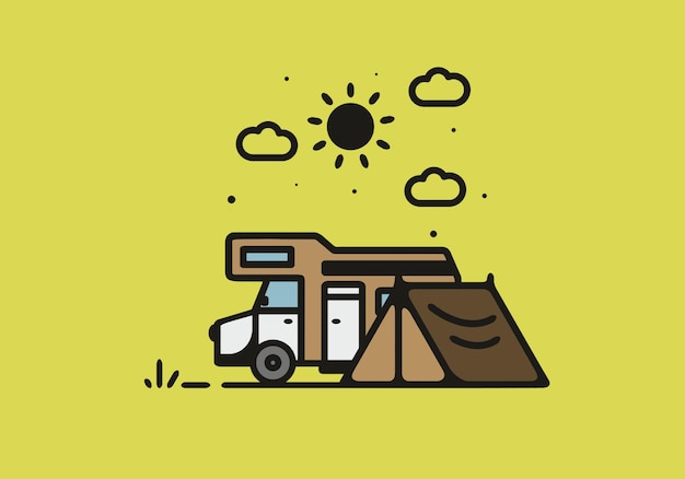 Simple camper van camping illustration