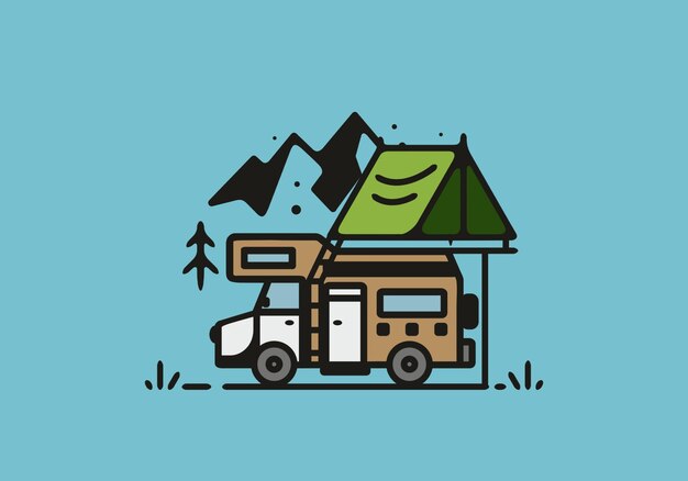 Simple camper van camping illustration