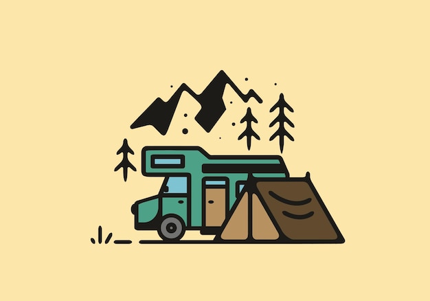 Simple camper van camping illustration