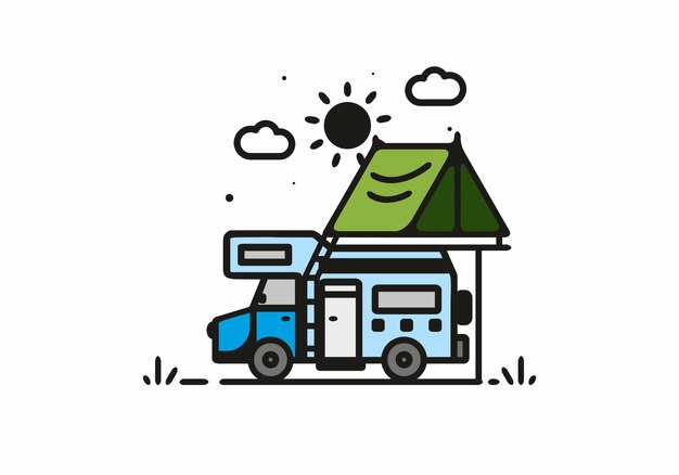 Simple camper van camping illustration