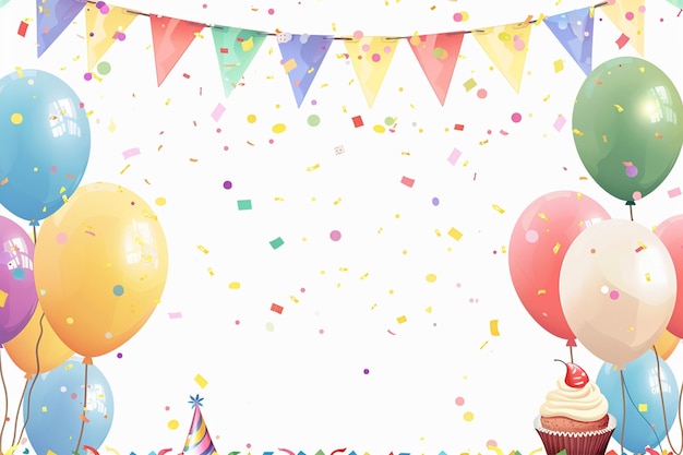 Vector simple cartoon birthday background with balloons