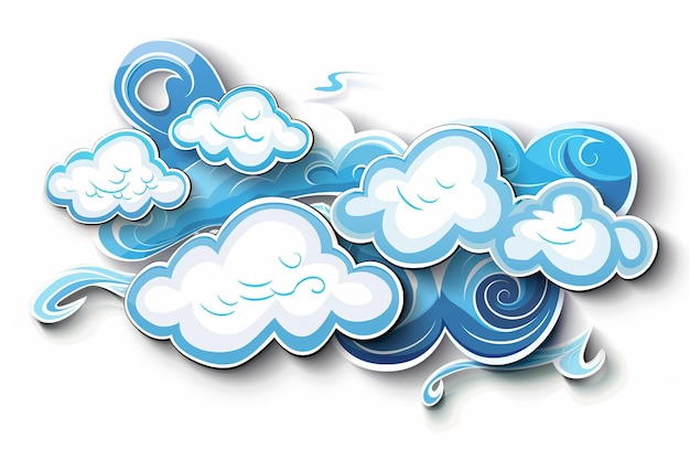 Simple Cartoon Cloud Sticker on White Background