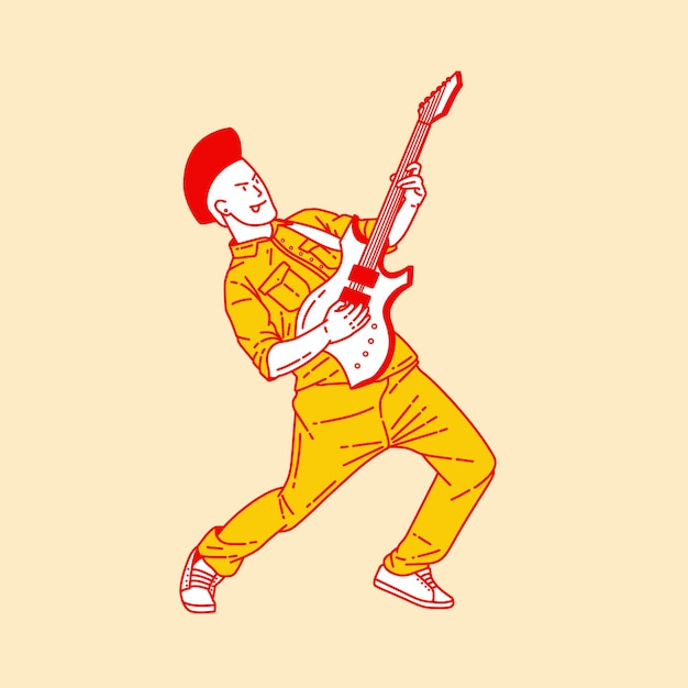 Simple cartoon illustration of a man playing guitar 1