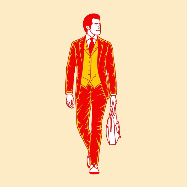 Vector simple cartoon illustration of a walking man 3