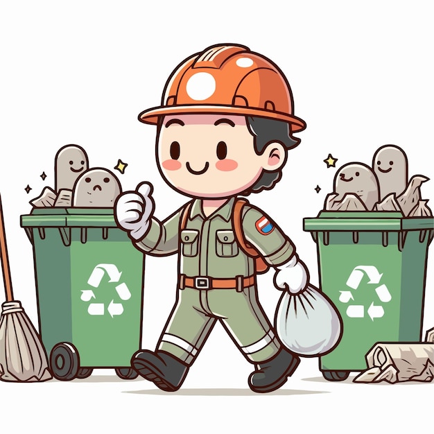 Simple Cartoon in Vector Style of Garbage Officer