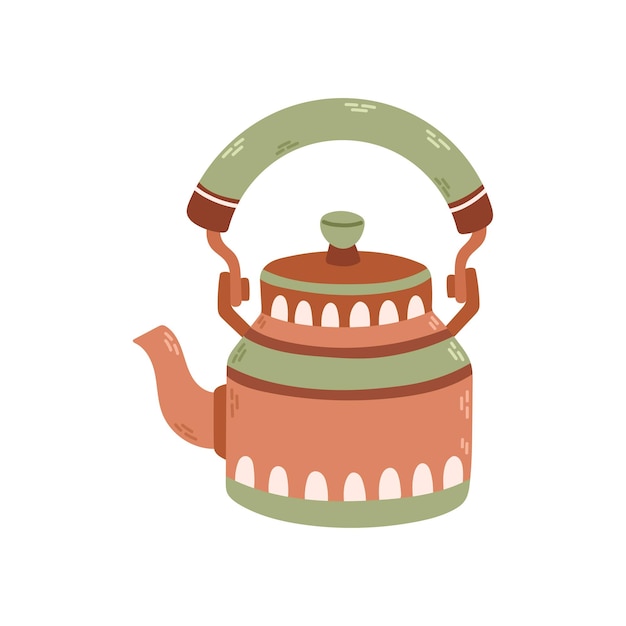 Simple ceramic teapot for tea with ornament. Stock design isolated on a white background for website