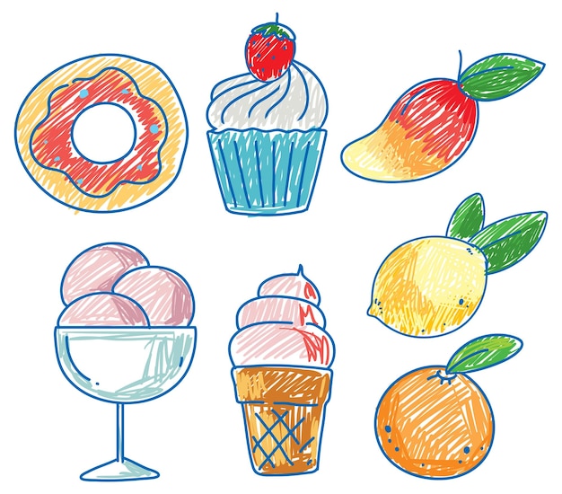 Simple children scribble of fruit and sweets