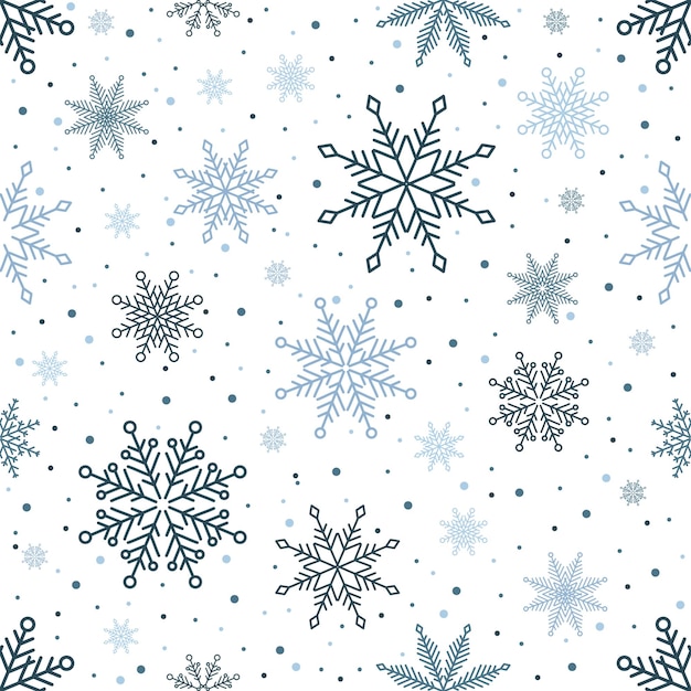 Simple Christmas seamless pattern Snowflakes with different ornaments On black background