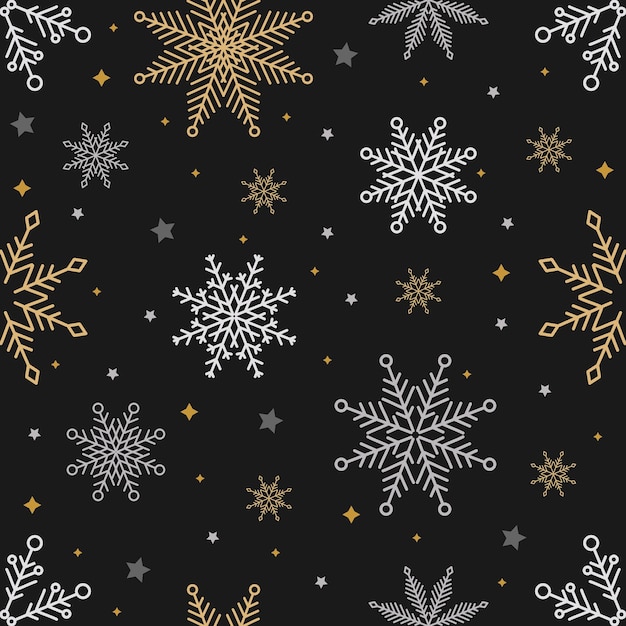 Simple Christmas seamless pattern Snowflakes with different ornaments On white background