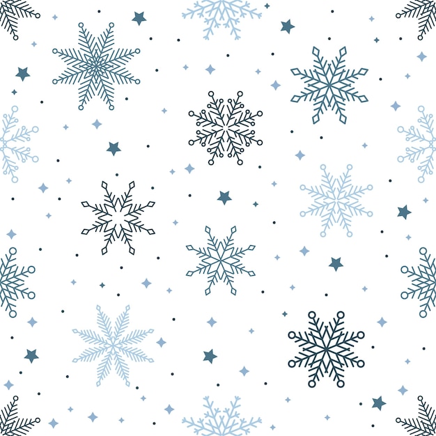 Simple Christmas seamless pattern Snowflakes with different ornaments On white background