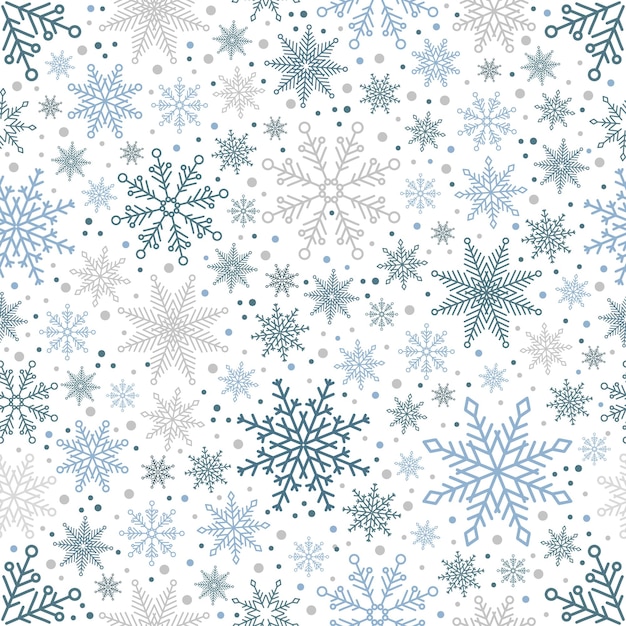 Simple Christmas seamless pattern Snowflakes with different ornaments On white background